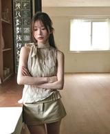 [ sheer 20 ] soy wrinkle & tie tank bl