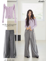 Pearl Burton Shirring V-neck Long Sleeve T-shirt
