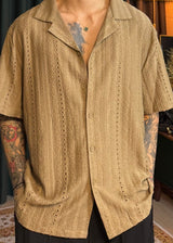 Loose-fitting ethnic punched collar knit shirt 3COLOR