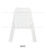 [U-BASIC] See-through Linen Ribbed Crop Cardigan