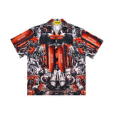 [UNISEX] Automobile Parts Camp-Collar Printed Shirt (Red)