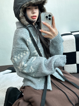 スノーフラワーカラーノルディックツーウェイジッパーニットジップアップ❤🖤🤎🩶🤍5カラー