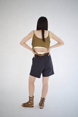 Linen blend Cutout top, Brown