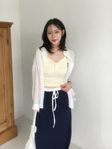 Apple Heart-Neck Ribbon-Ruched Sleeveless Top (6c)