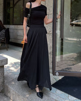 Kun chiffon layered unbalance wrap skirt