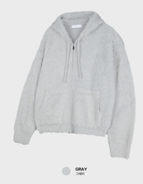 Liu Brush Warmer Two-Way Overfit Knit Hooded Zip-Up