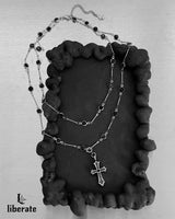  [S.Steel] Black Cubic Cross Layered Necklace