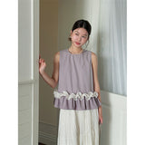 Contrast Ruffle Hem Sleeveless Top