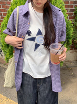 [unisex] ナユヒパープル半袖チェックシャツ