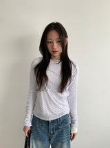 カンカドットリブラウンドロングスリーブTシャツ