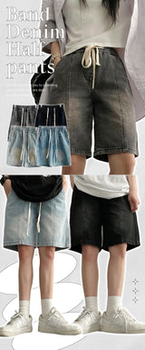 [S-3XL] MELSUWASHING Bendable Slit Stitch Denim Shorts