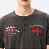 スラブヘンリーネッククロップドTシャツユニオンジャック チャコール