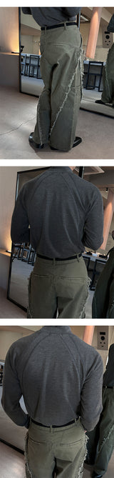 [MUSCLE FIT] Curved line half pola sleeves(3color)