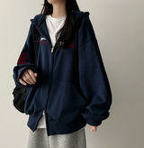 Moco Number Patch Embroidery Overfit Two Way Hooded Zip-Up