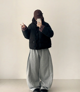テリーフリースサイドピンタックインシジョンストリングワイドパンツ