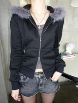 Sleek Fur Hood Zip-Up