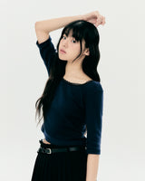 LETTER LACE TOP (NAVY)