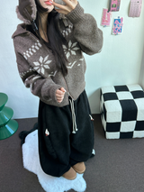 スノーフラワーカラーノルディックツーウェイジッパーニットジップアップ❤🖤🤎🩶🤍5カラー