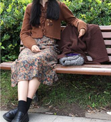 プリンティドハイウエストミディAラインスカート