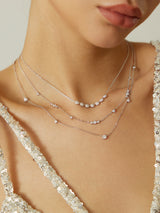 silver sparkling bezel cubic station rhodium plating + 925 silver necklace N065-04H