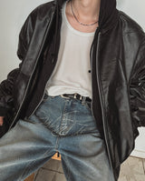 Crystal lettering washed denim pants