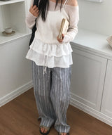 Summo Striped Elastic Waist Long Pants Comfortable Pants 2 Colors