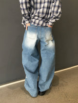 Typing Lettering Snap Denim Pants 2C