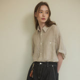 Stripe Unbalanced Cotton Half Shirt_3color