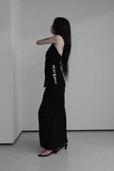 back slash denim long skirt
