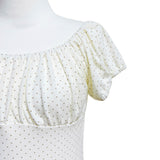 (3color) Dot Shirring Neck Off-Shoulder Puff Tee