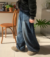 Hison Balloon Wide Brushed Denim Pants