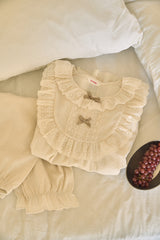 (24218WTLLN) ULLALA PAJAMAS Le Mans Long Sleeve Two-Piece Cream (30'S) Free Size