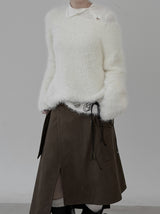 Open Button Slim Turtleneck