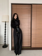 Grace Two-Tuck Button Wide Long Slacks
