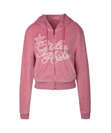 VELOUR LETTERING HOOD ZIP-UP_PK