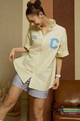 スカイブルーCパッチイエローオックスフォードショートスリーブシャツ [Unisex]