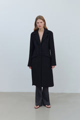 SIDE CUT OUT SINGLE WOOL COAT - BLACK