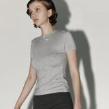 Slim label half tee Gray