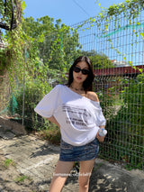 Barcode unbuttoned shoulder loose fit tee
