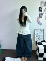 バックタトゥーレタリングバルーンデニムロングパンツ 🩵3サイズ