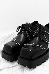 Black Leather Chunky Derby Shoes