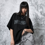 カッティングロゴオーバーサイズフィットTシャツ (BLACK)