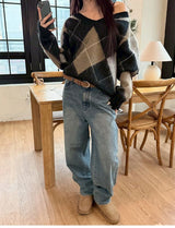 [F/W] アーガイルブラッシュVネックニット(2color)