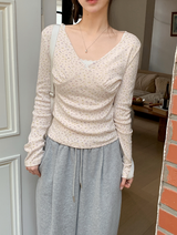 #Flower Ribbon Cotton100 Eyelet T-shirt (3color)