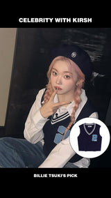 APPLIQUE V-NECK KNIT VEST [NAVY]