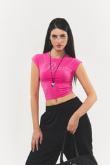 ロゴ キュービック クロップトップ Hot Pink