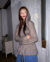 (3color) Punching Stripe Shirring Flare Cardigan