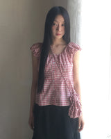 Lupu Checkered Cap Sleeves Shirring Blouse
