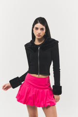 Balloon-fit Cotton Mini Skirt Hot Pink