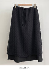 Digen Check Dot String Layered Long Skirt